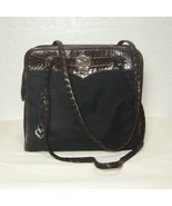 BRIGHTON Silver Heart CHARM Shoulder Bag Black Brown Croc Zip Braided Ha... - $796.69 MXN