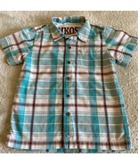 Osh Kosh Boys Brown Green Plaid Collared Button Up Short Sleeve Shirt 6 - $7.35