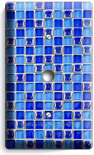 BLUE MOSAIC ARABIC TILES LOOK LIGHT DIMMER CABLE PLATE COVER KITCHEN HOME DECOR
