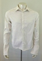 GUESS JEANS Men&#39;s White Striped Long Sleeve French Cuff Button Down Shirt Size L - £8.19 GBP
