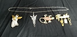 Vtg Costume Jewelry Necklace &amp; 3 Brooches Lizard Dancraft Nurse Angel E4 - £16.18 GBP