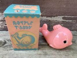 VTG KNICKERBOCKER RATTLE TUBBY PINK WHALE RATTLE TOY w BOX 1940&#39;s - 50&#39;s - $19.75