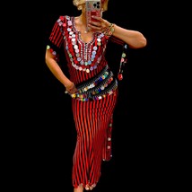 Luxury Belly Dance Costume: Red &amp; Gold Oriental Dress with Coins - $159.00