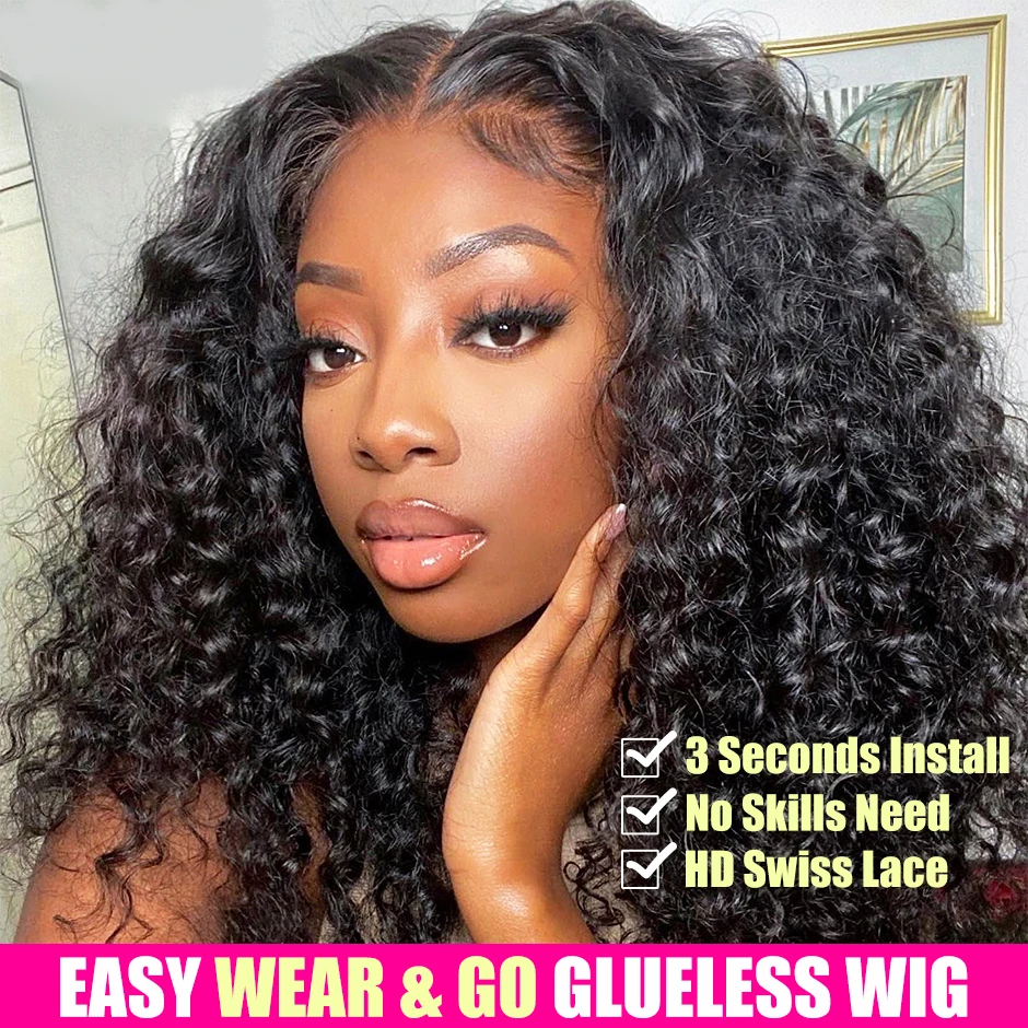 Water Wave Glueless Wig Pre-Cut HD Lace Wig 180% Pre-Plucked Natural Wa - £63.39 GBP+
