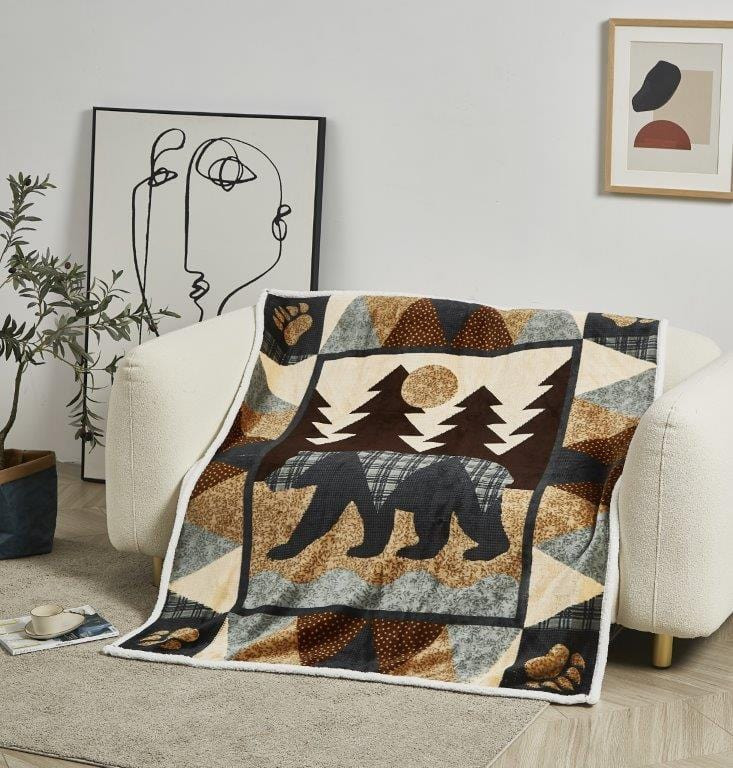 Cozy Bear Design Flannel Sherpa Blanket - $44.56