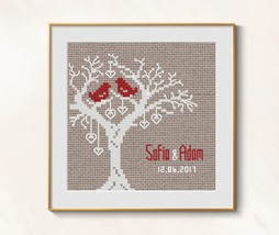 Wedding Tree cross stitch love birds pattern pdf - Wedding Sampler cross stitch  - £2.57 GBP