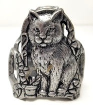 Cat Votive Floral Candle Holder Carson Pewter Metal 1997 Vintage  - £11.33 GBP