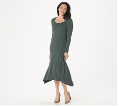 G.I.L.I. Peached Knit Long Sleeve Scoop Neck Maxi Dress Deep Sage Medium - £11.21 GBP