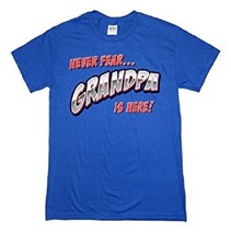 Gildan Men&#39;s &quot;Never Fear Grandpa Is Here&quot; Blue Graphic T-Shirt NEW - $7.97