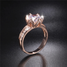 2 Ct Round Cut Diamond 14k Rose Gold Over Lotus Flower Design Engagement Ring - £103.33 GBP