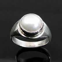 Real Pearl Moti Moon Gem Birthstone Rashi Ratna Silver Ring - £33.49 GBP