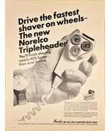NORELCO TRIPLEHEADER - Fastest Shaver on Wheels - 1966 Vintage Print Ad - $228.85 MXN