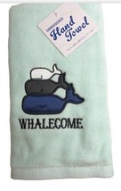 Whale Whales Hand Towels Embroidered Bath Summer Beach Set of 2 Mint Green  - £30.87 GBP