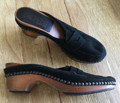 Michael Kors Black Suede Studded Wooden Mule Heel Clogs Made in Italy Size 7B - £44.30 GBP