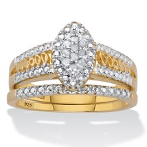 PalmBeach Jewelry 18k Gold-Plated Silver Round Diamond Marquise Style Ring Set - £51.81 GBP