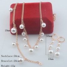 New Women 585 Rose Gold Color Imitation  Strand Bracelet+Earrings+Necklace Set J - £18.71 GBP