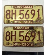 Match Number Set Pair 1962 8H5691 MINNESOTA MN LICENSE PLATE TAG ORIGINA... - €77,79 EUR