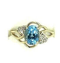 10 K Yellow Gold Ladies Ring 3.4ct Blue Topaz &amp; Diamonds Vintage 2.8 g Size 8.5 - £278.50 GBP