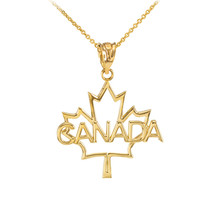 14K Solid Yellow Gold Maple Leaf &quot;CANADA&quot; Word Pendant Necklace - £124.60 GBP+
