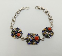 Kabyle Bracelet Silver Berber Enamel Cuff Coral Antique Vintage Tribal M... - $128.70