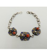 Kabyle Bracelet Silver Berber Enamel Cuff Coral Antique Vintage Tribal M... - €110,48 EUR