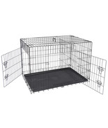 42&quot; Dog Crate Kennel Folding Metal Pet Cage With Tray Pan Black 2 Door - £82.55 GBP