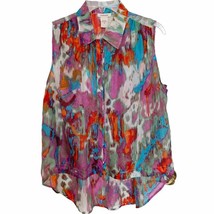 Sundance Watercolor 100% Silk Button Front Sleeveless Blouse Medium - £33.01 GBP