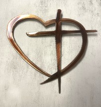 Heart &amp; Cross Mini - Metal Wall Art - Copper  and Bronzed Plated 6 1/2&quot; ... - $284.94 MXN