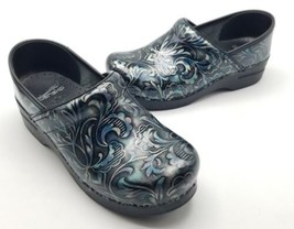 Dansko XP Denim Floral Blue Silver Patent Leather Slip On Nurse Clogs Wo... - $54.33