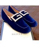 New Authentic Gucci Blue Madelyn Square Crystal G Velvet Loafers 38 - US 8 - £451.63 GBP