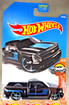 2017 Hot Wheels #159 Hw Hot Trucks 10/10 Chevy Silverado Black w/Blue OH5 Spokes - £13.35 GBP