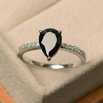 2.35Ct Pear Brilliant Cut Black Diamond Engagement Ring 14K White Gold Finish - £90.68 GBP