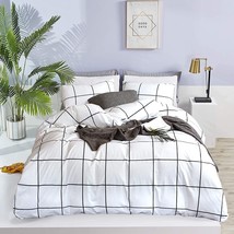 White Plaid Comforter Sets Full Women White Grid Checkered Cotton Bedding Comfor - £103.10 GBP