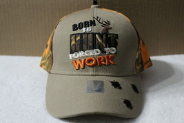 Born To Hunt Forced To Work Deer Bullet Hole Baseball Cap ( Beige &amp; Camo ) - £9.80 GBP