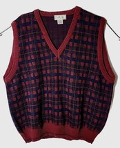 Murano Men XL Wool Blend Made in Italy Plaid Red Pullover Vest - £45.93 GBP