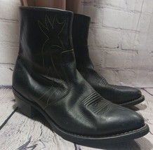 Mens Long Haul Boots Size 8W Black Leather Ankle Cowboy Western Side Zip 21121 - £24.51 GBP