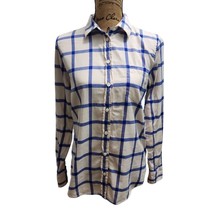 J.Crew Blue &amp; White Plaid Cotton Button-Down Shirt Boy Fit Women&#39;s Size S - £15.94 GBP