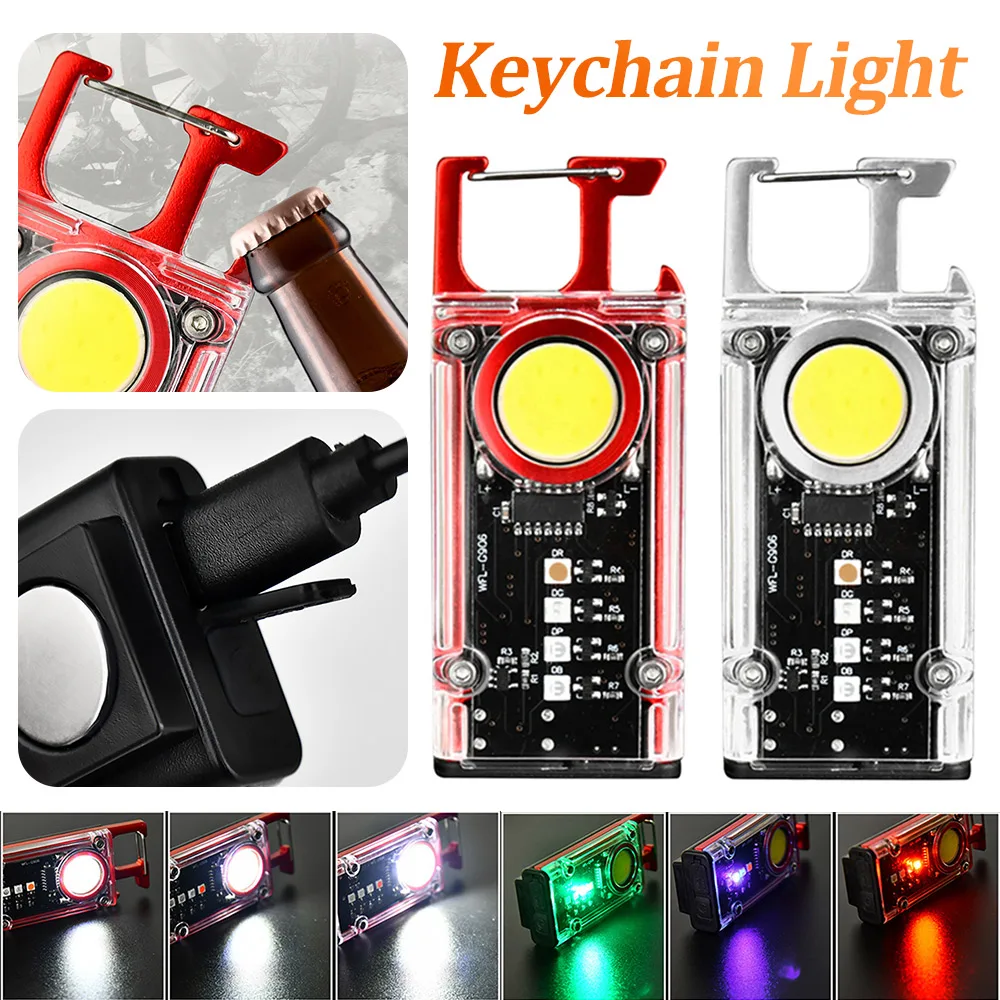 COB Keychain Light Portable 500LM Pocket Flashlight Rechargeable Bottle Opener - £8.66 GBP+