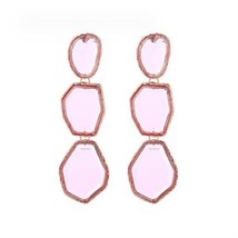 Irregular Geometric Resin Gem Combo Dangle Design Party Fashion Earrings - Rose - £7.97 GBP