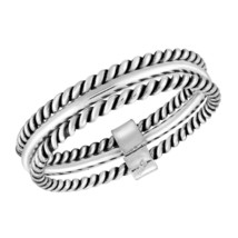 Stacked 3-Layer Alternating Braided and Smooth Band Sterling Silver Ring-9 - £12.50 GBP