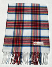 100% CASHMERE SCARF Plaid White/blue/red/yellow Made in England Warm Wool Wrap - £7.46 GBP