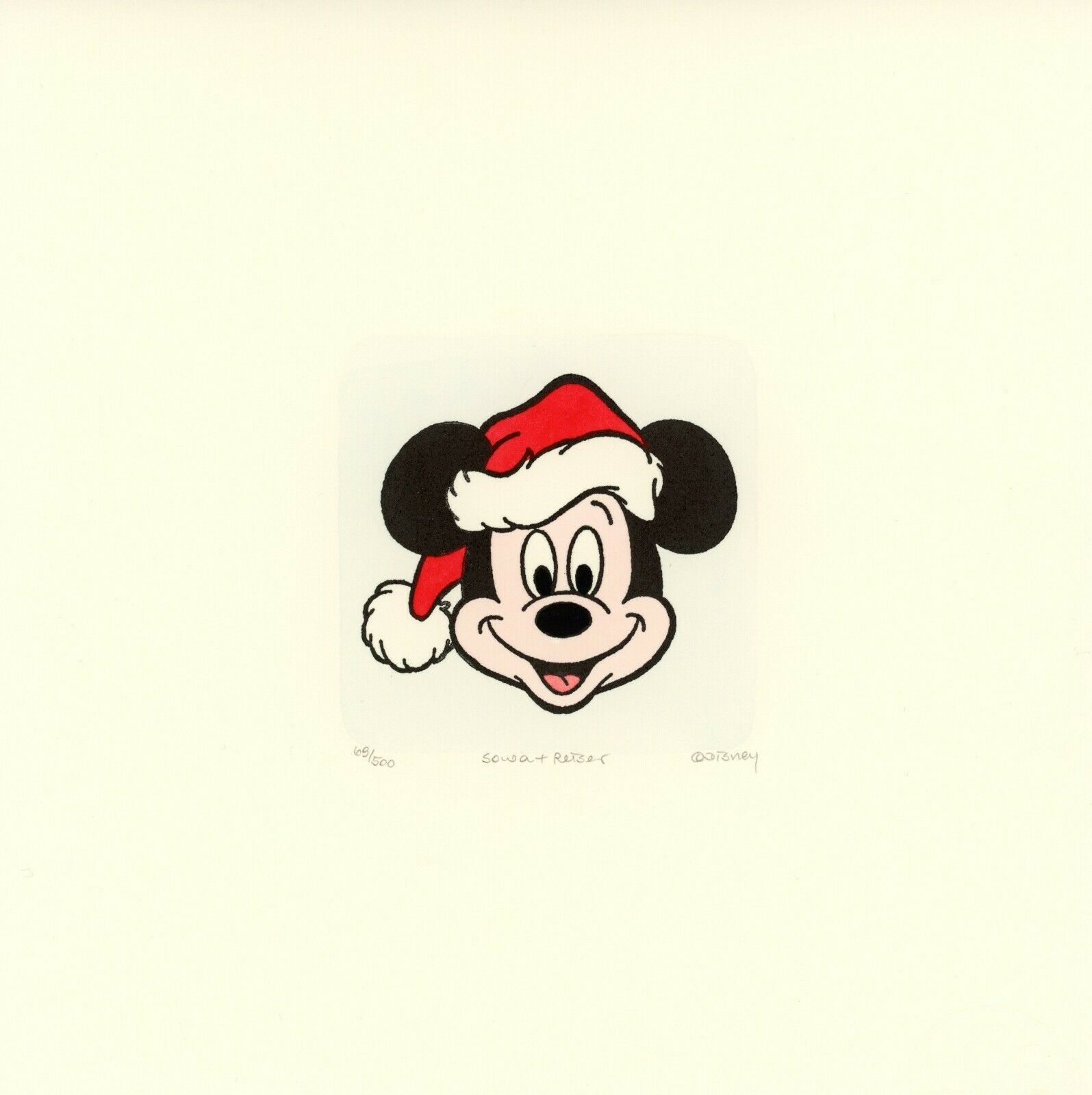 Primary image for Mickey Mouse Sowa & Reiser #D/500 Hand Painted Cartoon Etching Art Santa Face