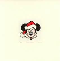 Mickey Mouse Sowa &amp; Reiser #D/500 Hand Painted Cartoon Etching Art Santa Face - £50.91 GBP