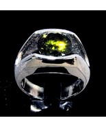 Sterling silver Solitaire ring with a Olive Green CZ stone high polished... - $115.75 CAD