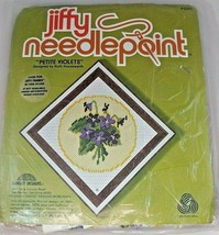 Jiffy Needlepoint Petite Violets 1978 5" x 5" Wool Yarn Kit - $21.49