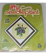 Jiffy Needlepoint Petite Violets 1978 5&quot; x 5&quot; Wool Yarn Kit - £16.90 GBP