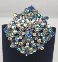 Vintage Joan Rivers Classic Collection Desinger Blue Teal Gold AB Crystal Brooch - $76.69