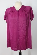 Vtg Vanity Fair M Purple Nylon Button-Front Short Sleeve Lingerie Pajama Top - £13.44 GBP