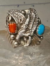 Eagle ring turquoise coral southwest band band Size 10.5 sterling silver women m - $176.22