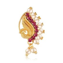 Traditional Pearl Gold Plated Peals Alloy Maharashtrian Nose Ring For Women - £10.40 GBP